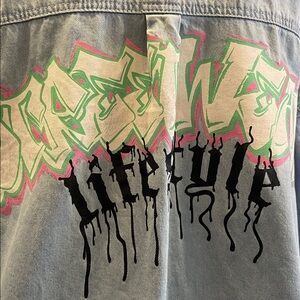 Y2K Graffiti Denim Shacket Oversized Streetwear Indie Sleaze Festival